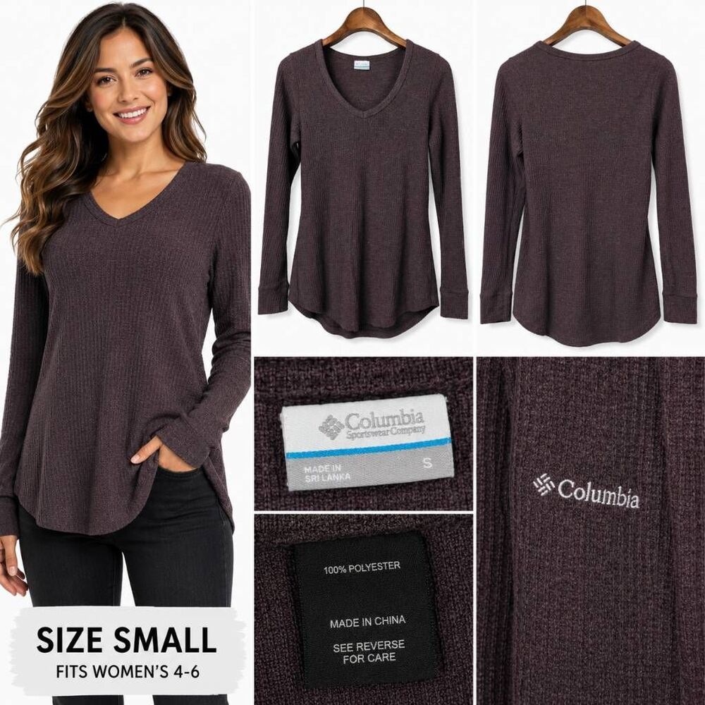 Columbia Sportswear Brown Waffle Knit V Neck Top Small